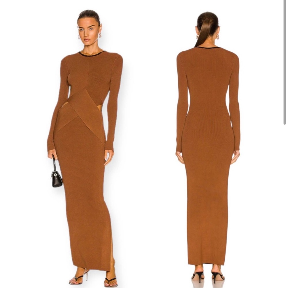 SIR. Josephine Draped Dress Cutout Ribbed Knit Hazel Black Women Size 0/ XS